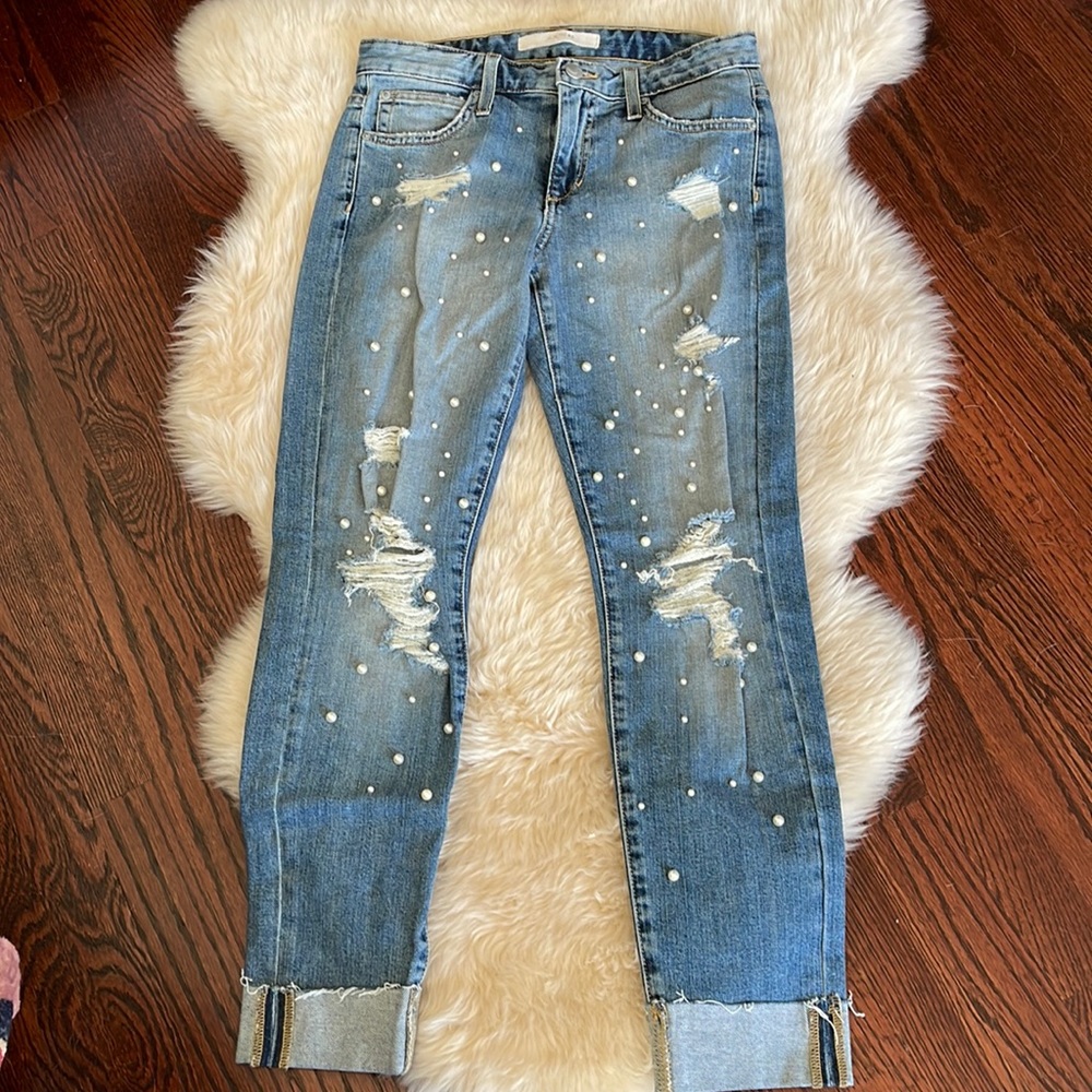 Joe’s jeans, size 25, wore twice, mid rise straight ankle, pearls
